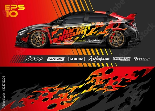 Race car graphic livery design. Abstract sport racing background for wrap race car, rally, drift car, cargo van, pickup truck and adventure vehicle. Full vector Eps 10.
