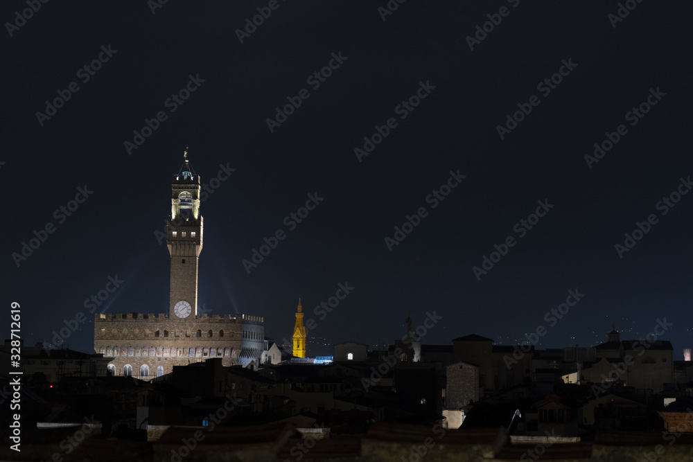Palazzo Vecchio in Florence in Italy, palace of Cosimo I de 'Medici in the night