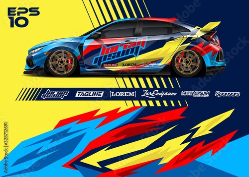 Race car graphic livery design. Abstract sport racing background for wrap race car, rally, drift car, cargo van, pickup truck and adventure vehicle. Full vector Eps 10. © zoulgraphic