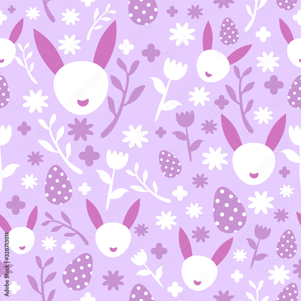 Easter seamless pattern with flowers, eggs and rabbits. Stock vector illustration for web, print, wrapping and scrapbooking paper, wallpaper and background. Easter seamless pattern with flowers, eggs and rabbits. Stock vector illustration for web, print, wrapping and scrapbooking paper, wallpaper and background.