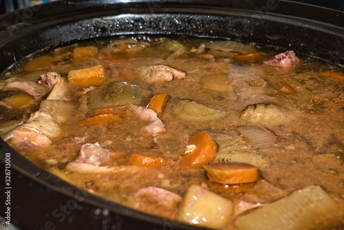 Chicken Stew with winter vegetables, close up.