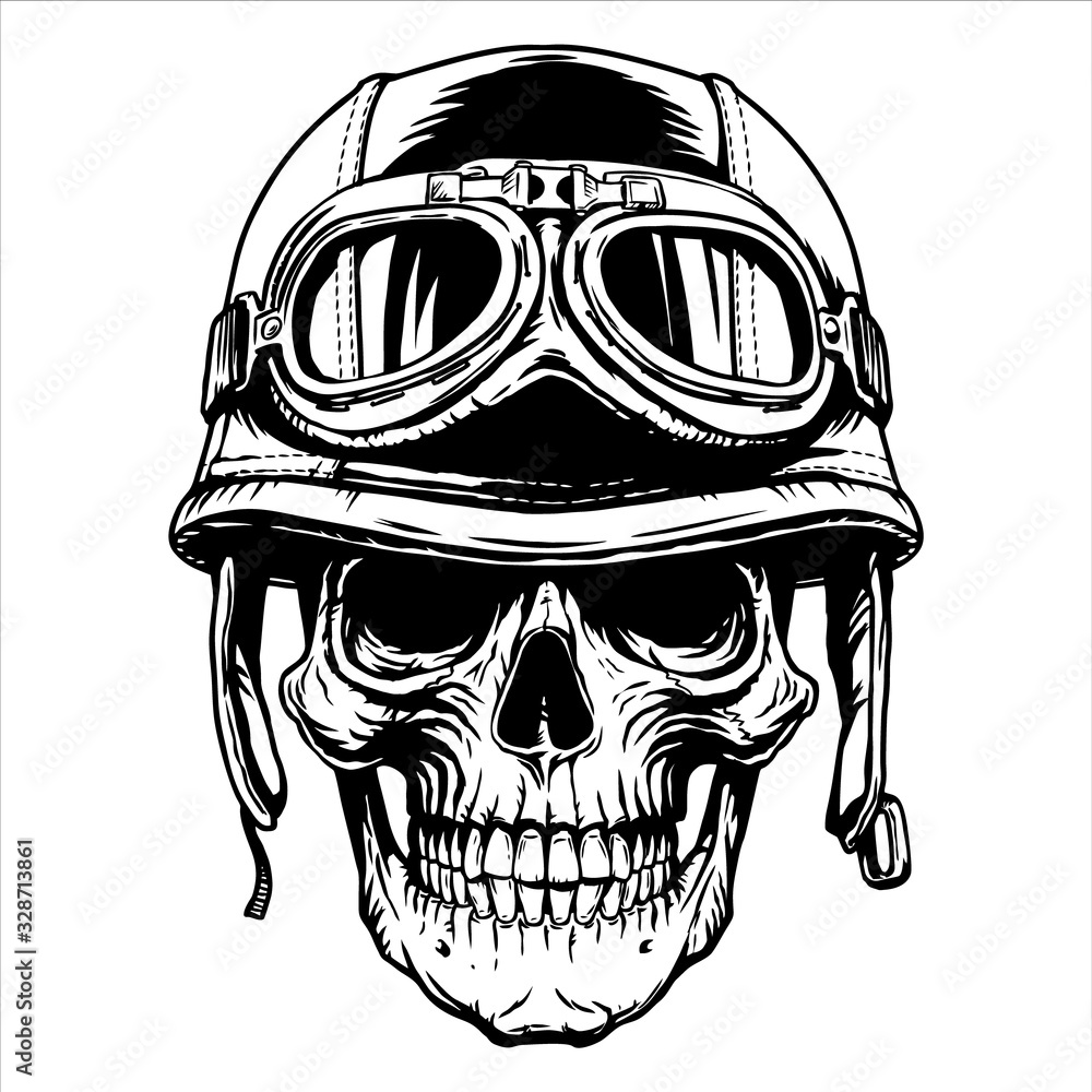 Motorcycle biker skull head helmet moto tattoonemblem, Stock Vector | Adobe  Stock