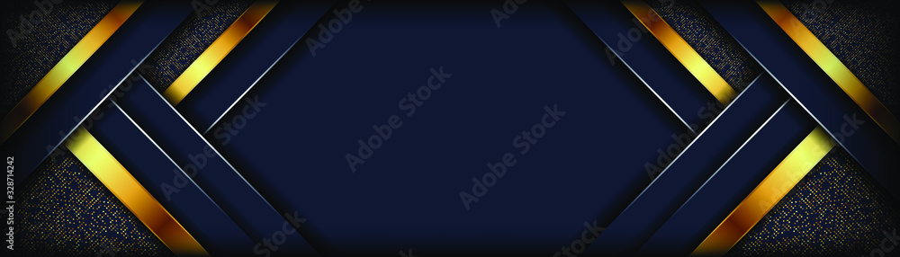 Abstract dark overlap layer background with golden lines