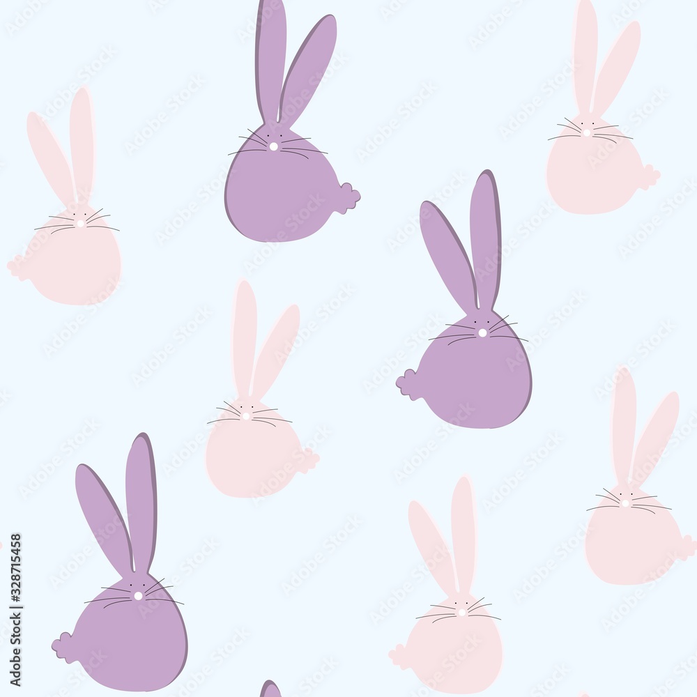Lovely Easter rabbits. Cute childish seamless pattern in cartoon style. Can be used for wallpapers, pattern fills, web page backgrounds, surface textures. White backdrop.