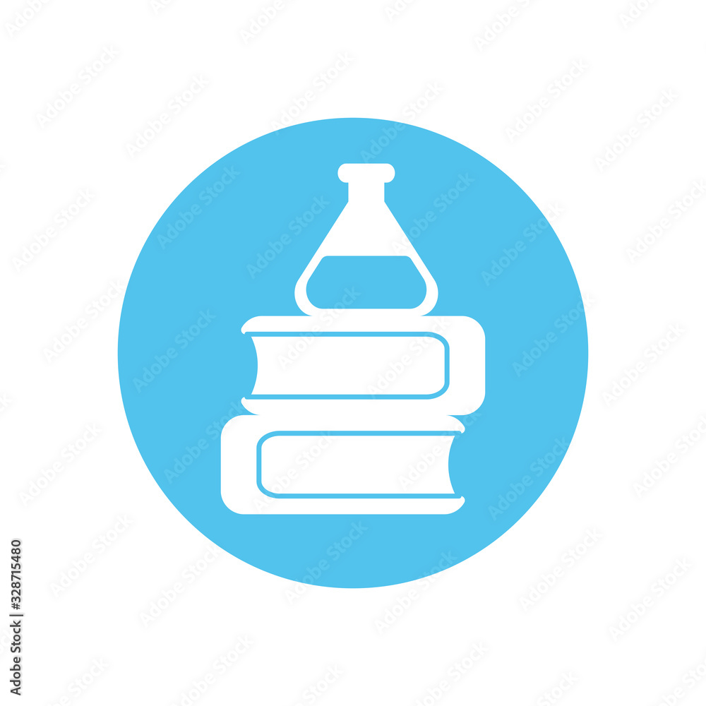 flask over school books silhouette block style icon vector design flask over school books silhouette block style icon vector design