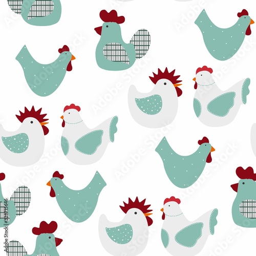 Seamless pattern with chicken. Can be used on packaging paper  fabric and etc. Mint illustration.