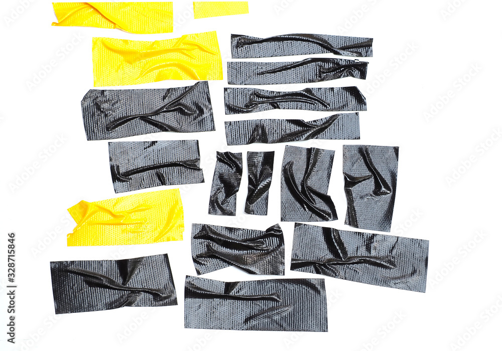 Set of color banners black yellow scotch tape- sticky tape cut on white background. Adhesive Masking Tape-Duct Tape Paper-Translucent Office , can use business-paperwork-banner products