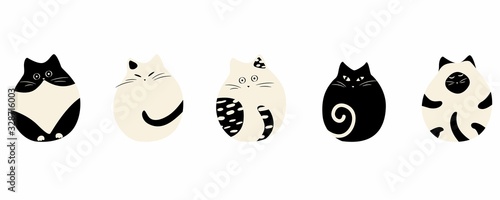 Plakat Set of isolated cute cats and kittens in different emotions and poses in cartoon style.