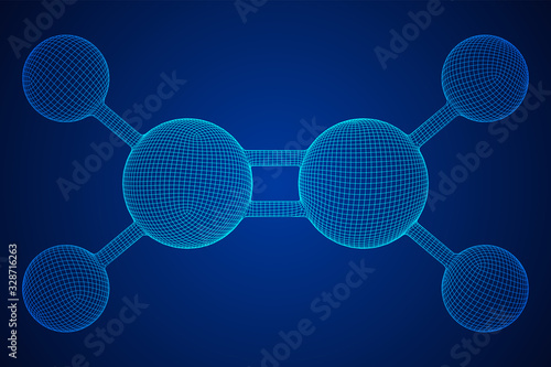 Ethylene ethene molecule. Used in production of polyethylene. Plant hormone. Wireframe low poly mesh vector illustration. © newb1