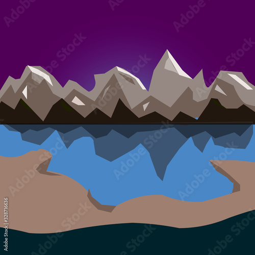 Fototapeta Naklejka Na Ścianę i Meble -  Graphic vector landscape illustration. Mountains