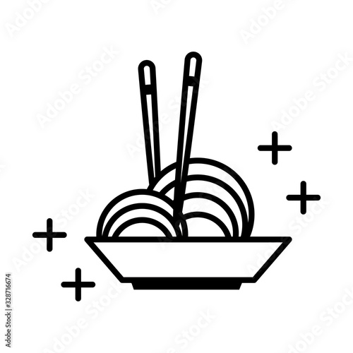 Fotobehang sushi oriental menu noodles in bowl with sticks line style icon