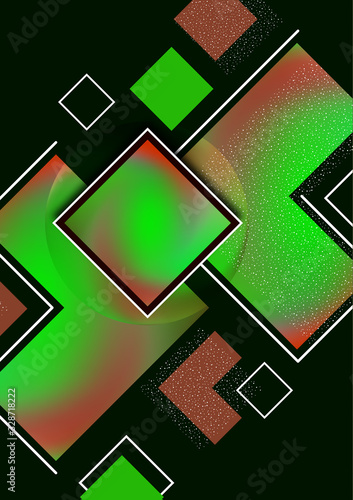 Colorful decorative composition, abstract geometric shapes texture on black. Universal cover template graphic design, minimal background pattern.