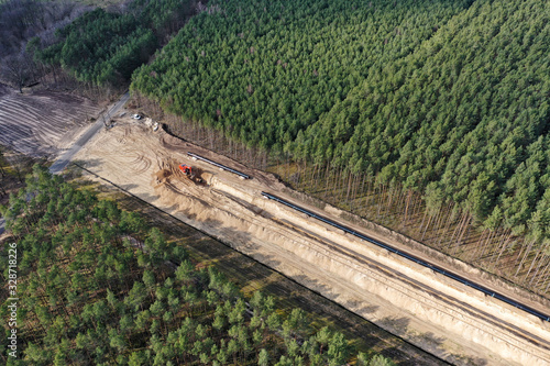 Construction of a gas pipeline in a forest in Brandenburg, Germany