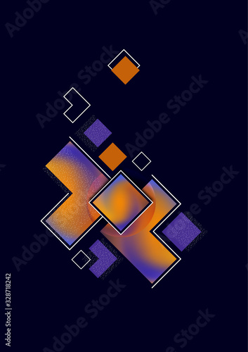 Colorful decorative composition, abstract geometric shapes texture on black. Universal cover template graphic design, minimal background pattern.