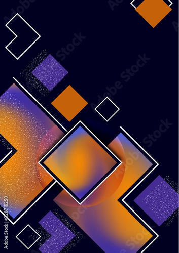 Colorful decorative composition, abstract geometric shapes texture on black. Universal cover template graphic design, minimal background pattern.