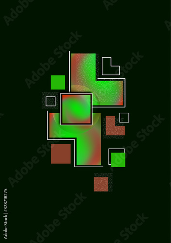Colorful decorative composition, abstract geometric shapes texture on black. Universal cover template graphic design, minimal background pattern.
