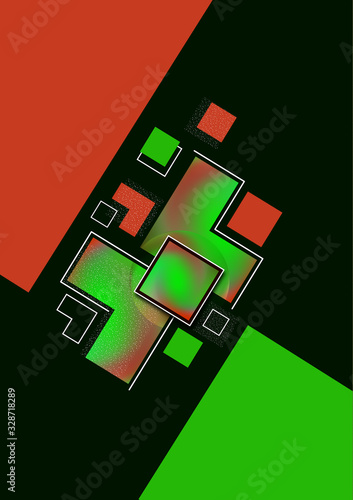 Colorful decorative composition, abstract geometric shapes texture on black. Universal cover template graphic design, minimal background pattern.