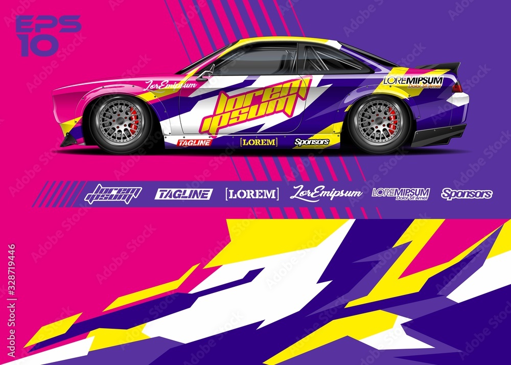 Race car graphic livery design. Abstract sport racing background for wrap race car, rally, drift car, cargo van, pickup truck and adventure vehicle. Full vector Eps 10. Race car graphic livery design. Abstract sport racing background for wrap race car, rally, drift car, cargo van, pickup truck and adventure vehicle. Full vector Eps 10.