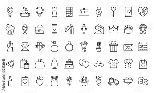 happy mothers day line style icon set vector design