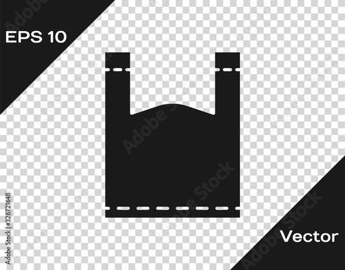Grey Plastic bag icon isolated on transparent background. Disposable cellophane and polythene package prohibition sign. Vector Illustration