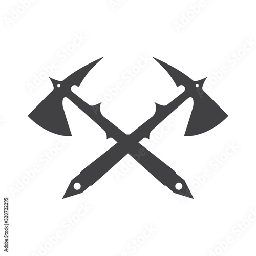 Two crossed sharp viking axes with spikes on the sides of a handle.Vector illustration