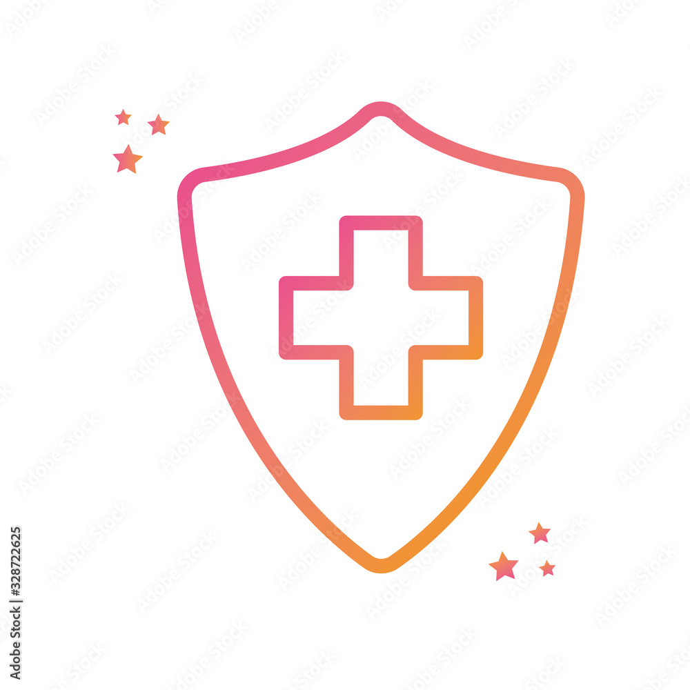 Isolated cross inside shield gradient style icon vector design Isolated cross inside shield gradient style icon vector design