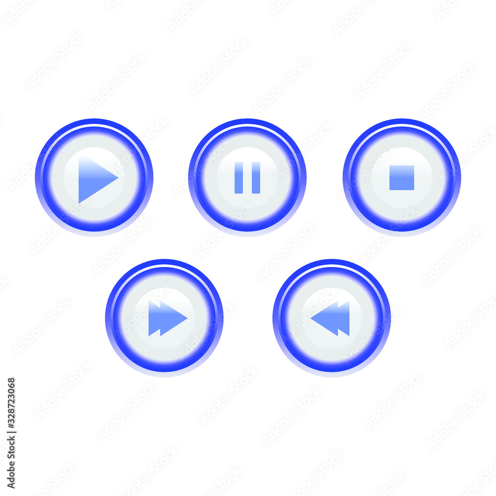 vector icon of play, pause and stop buttons, video and music player buttons, etc.