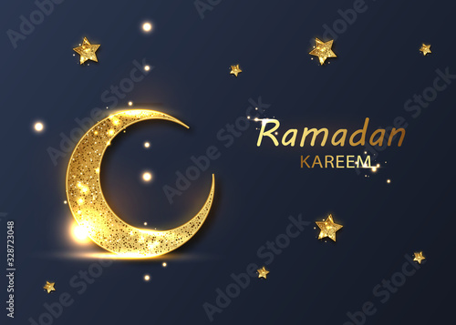 Ramadan greeting card on dark background. Ramadan Kareem means Ramadan is generous