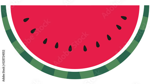 Slice of red ripe watermelon with dark seeds isolated on white background. Graphic of water melon illustration, icon, clip art. Summer concept, freedom symbol, racism symbol. Fruit, berry drawing