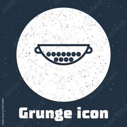 Grunge line Kitchen colander icon isolated on grey background. Cooking utensil. Cutlery sign. Monochrome vintage drawing. Vector Illustration