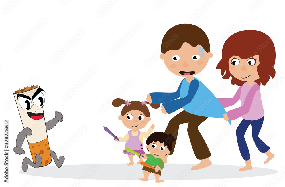Cartoon of stop smoking on white background, smoking is prohibited and harmful Cartoon of stop smoking on white background, smoking is prohibited and harmful