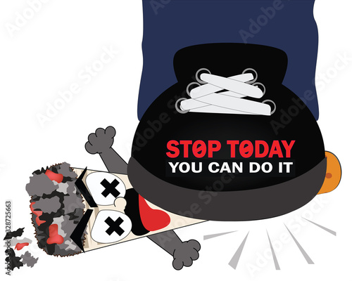 Cartoon of stop smoking on white background, smoking is prohibited and harmful  photo