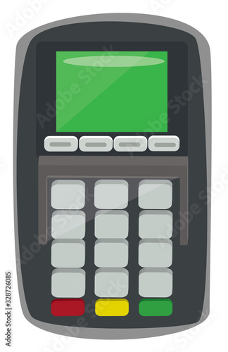 Graphic of machine accepting card as payment, contactless machine 