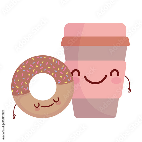 donut and coffee cup menu character cartoon food cute