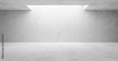 Fototapeta Naklejka Na Ścianę i Meble -  Abstract empty, modern concrete walls hallway room with indirekt ceiling lights in the back - industrial interior background template