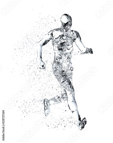 Foto Human body shape of a running man filled with water isolated on white background