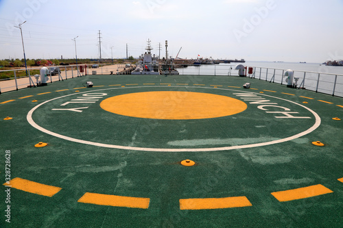 Helicopter hoist hovering sign on deck