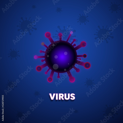 Virus. Abstract vector 3d microbe on blue background. Computer virus, allergy bacteria, medical healthcare, microbiology concept. Disease germ, pathogen organism, infectious micro virology