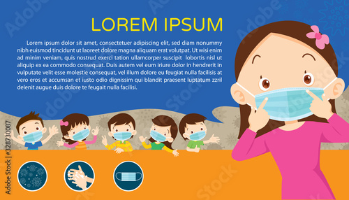 children wear a medical face mask with copy space for banner