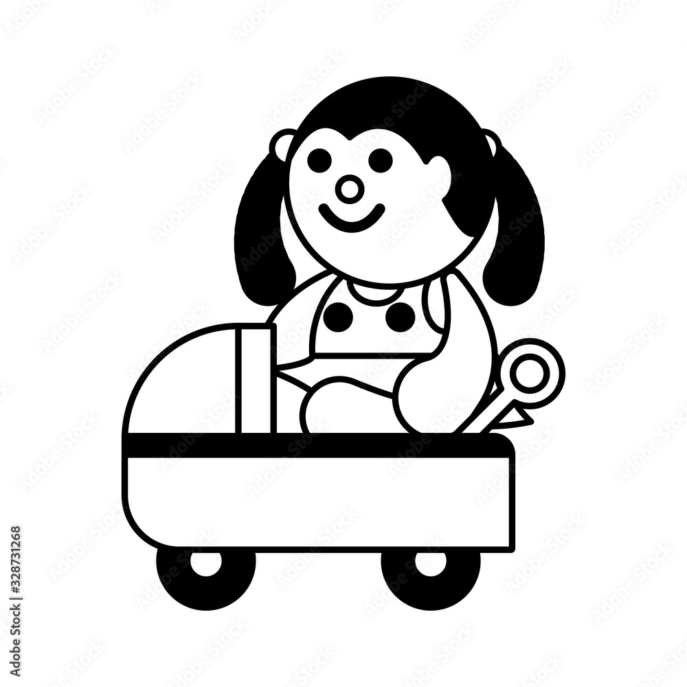doll with baby car on white background, baby toys doll with baby car on white background, baby toys