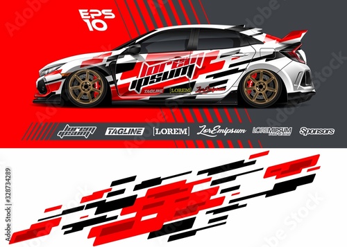 Car wrap racing livery vector. Abstract stripe racing background for wrap race car, rally, drift car, cargo van, pickup truck and adventure vehicle. Full vector Eps 10.