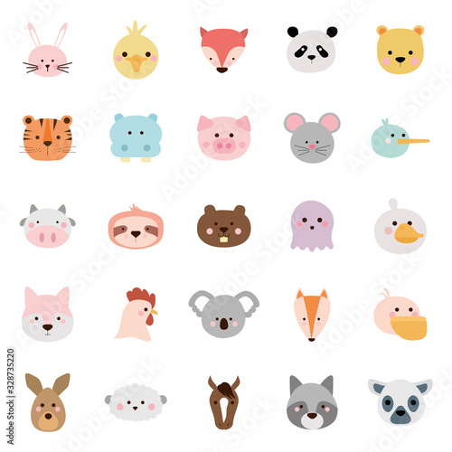 Fototapeta Naklejka Na Ścianę i Meble -  Cute animals cartoons flat style icon set vector design