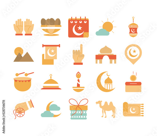 ramadan arabic islamic celebration icon set tone color icon