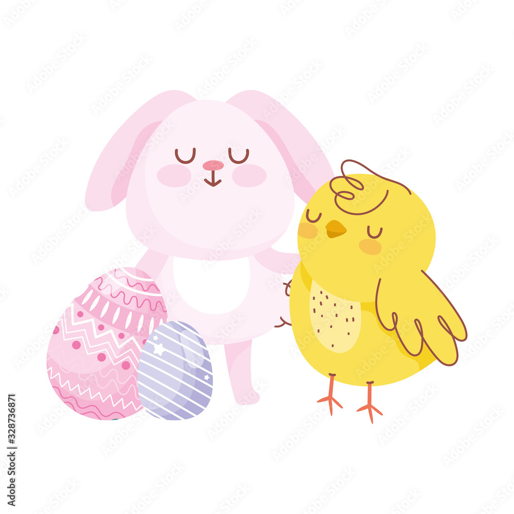 happy easter pink rabbit chicken eggs decoration happy easter pink rabbit chicken eggs decoration