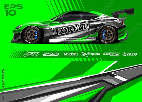 Car wrap racing livery vector. Abstract stripe racing background for wrap race car, rally, drift car, cargo van, pickup truck and adventure vehicle. Full vector Eps 10.