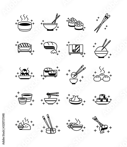 sushi oriental menu icons set line style icon