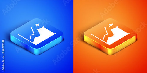 Isometric Oil price increase icon isolated on blue and orange background. Oil industry crisis concept. Square button. Vector Illustration