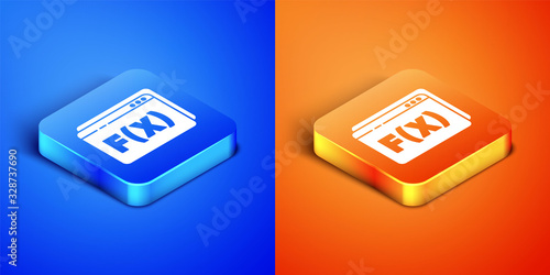 Isometric Function mathematical symbol icon isolated on blue and orange background. Square button. Vector Illustration