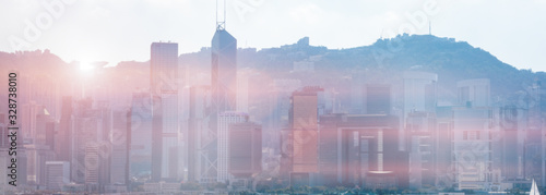 Canvas Print Hong Kong blurred concept. Modern city