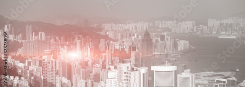 Photography Hong Kong urban landscape. Modern blurred City